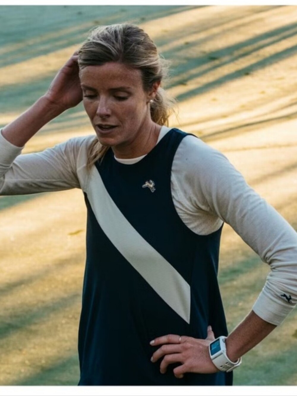 Tracksmith Navy Tank with Cream Diagonal Panel